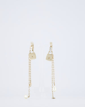 Chanel 23/S Gold Pearl No5 CC Drop Diamante Earrings