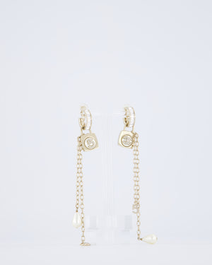 Chanel 23/S Gold Pearl No5 CC Drop Diamante Earrings