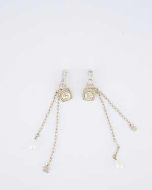 Chanel 23/S Gold Pearl No5 CC Drop Diamante Earrings