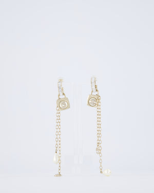 Chanel 23/S Gold Pearl No5 CC Drop Diamante Earrings