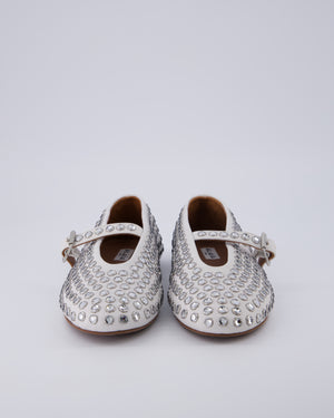 Alaia White Leather Silver Embellished Ballet Flats RRP £950