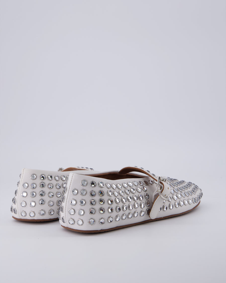 Alaia White Leather Silver Embellished Ballet Flats RRP £950