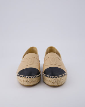 Chanel Beige, Black Leather Espadrilles with CC Logo Size EU 37