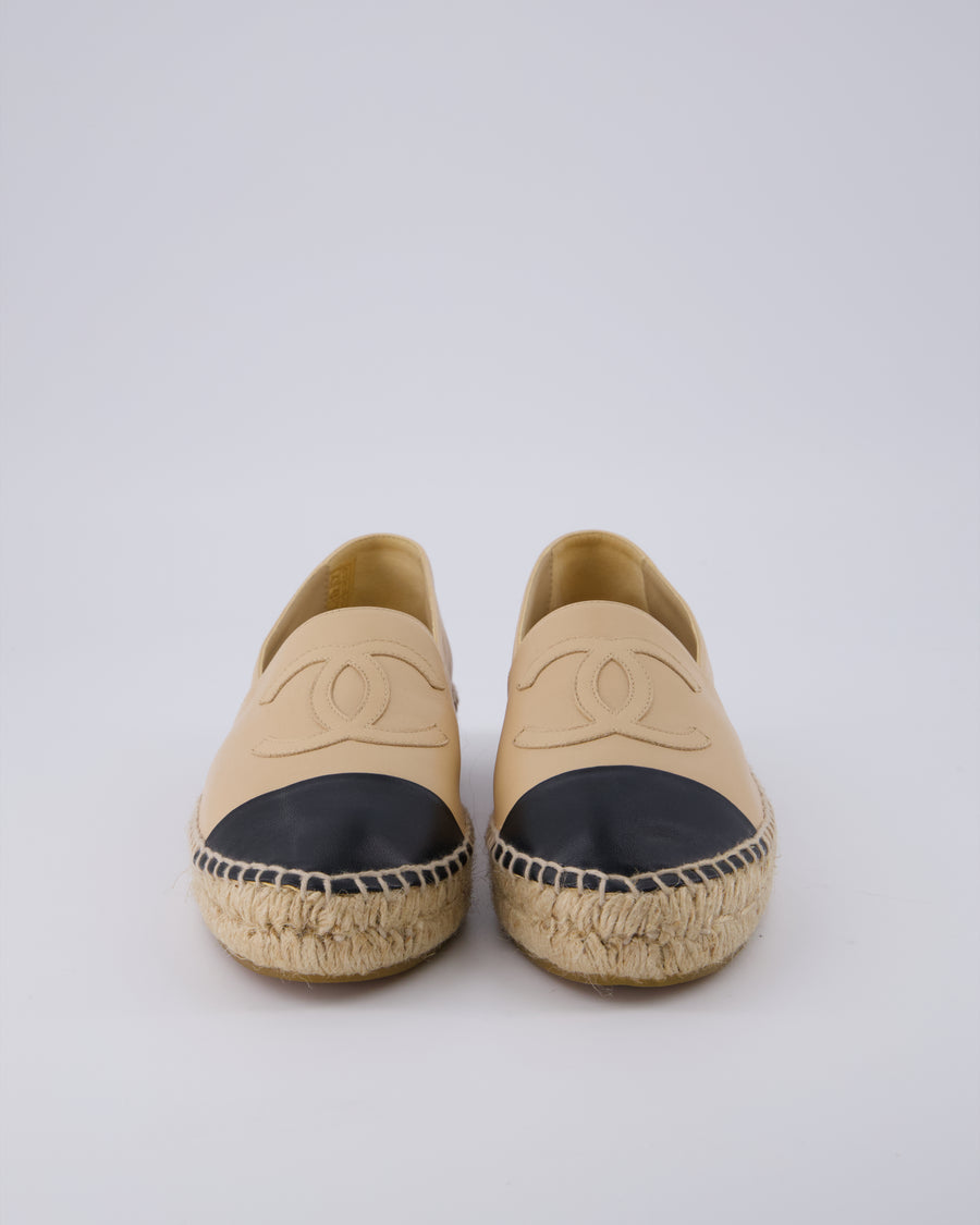 Chanel Beige, Black Leather Espadrilles with CC Logo Size EU 37