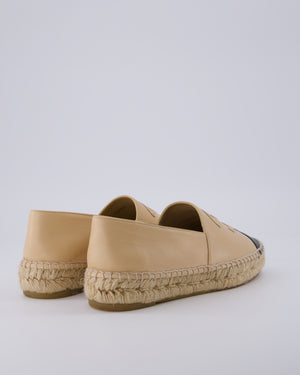 Chanel Beige, Black Leather Espadrilles with CC Logo Size EU 37