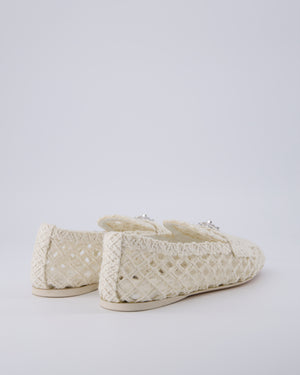 Chanel Cream Raffia Crochet Loafers with Silver CC Heart Detail Size EU 36.5