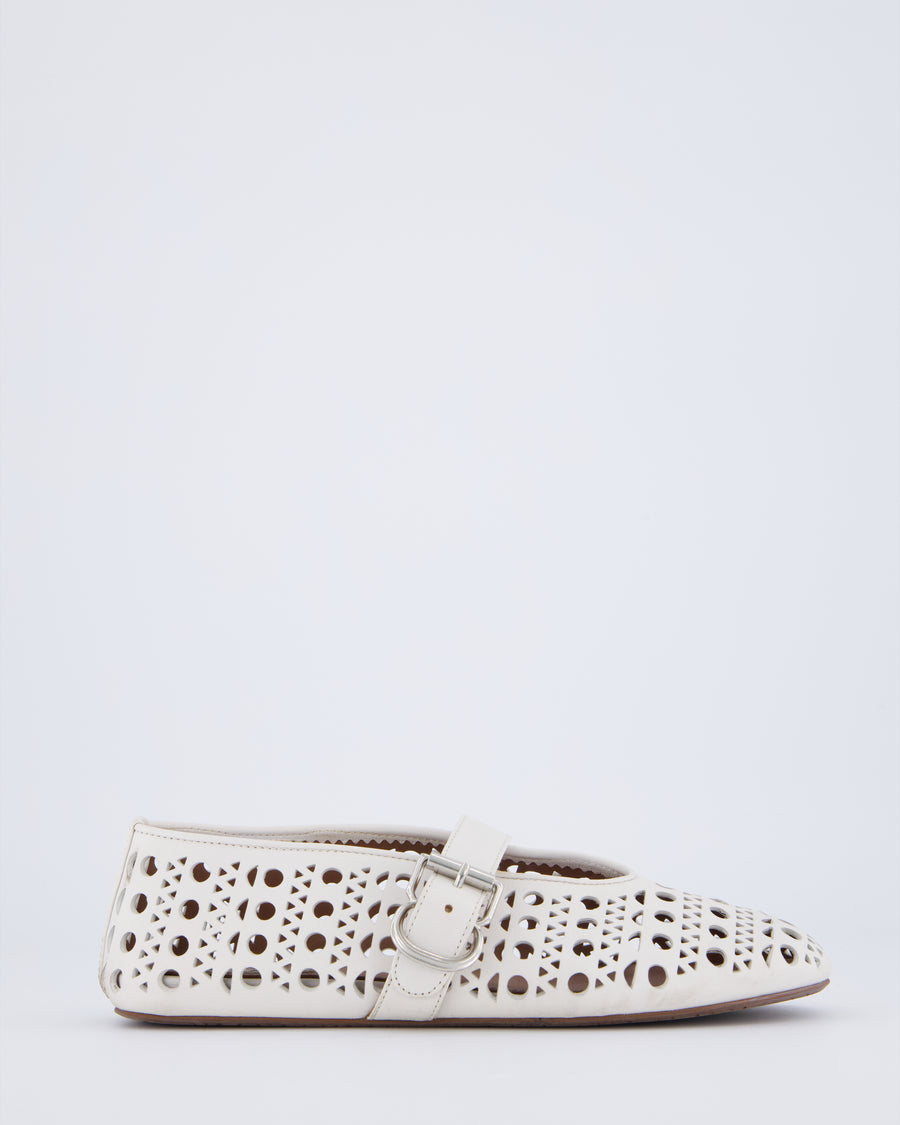 Alaia White Vienne Laser-Cut Leather Ballet Flats Size EU 37 RRP £890