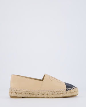 Chanel Beige, Black Leather Espadrilles with CC Logo Size EU 37