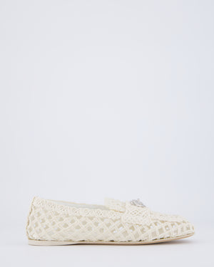 Chanel Cream Raffia Crochet Loafers with Silver CC Heart Detail Size EU 36.5