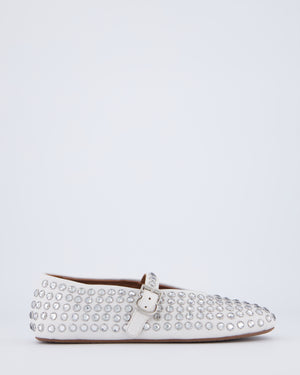Alaia White Leather Silver Embellished Ballet Flats RRP £950