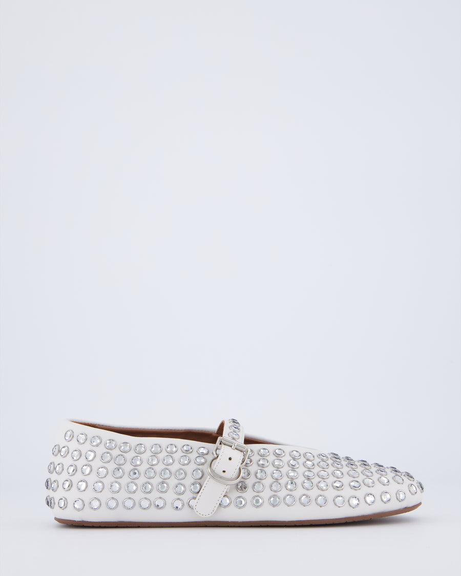 Alaia White Leather Silver Embellished Ballet Flats RRP £950
