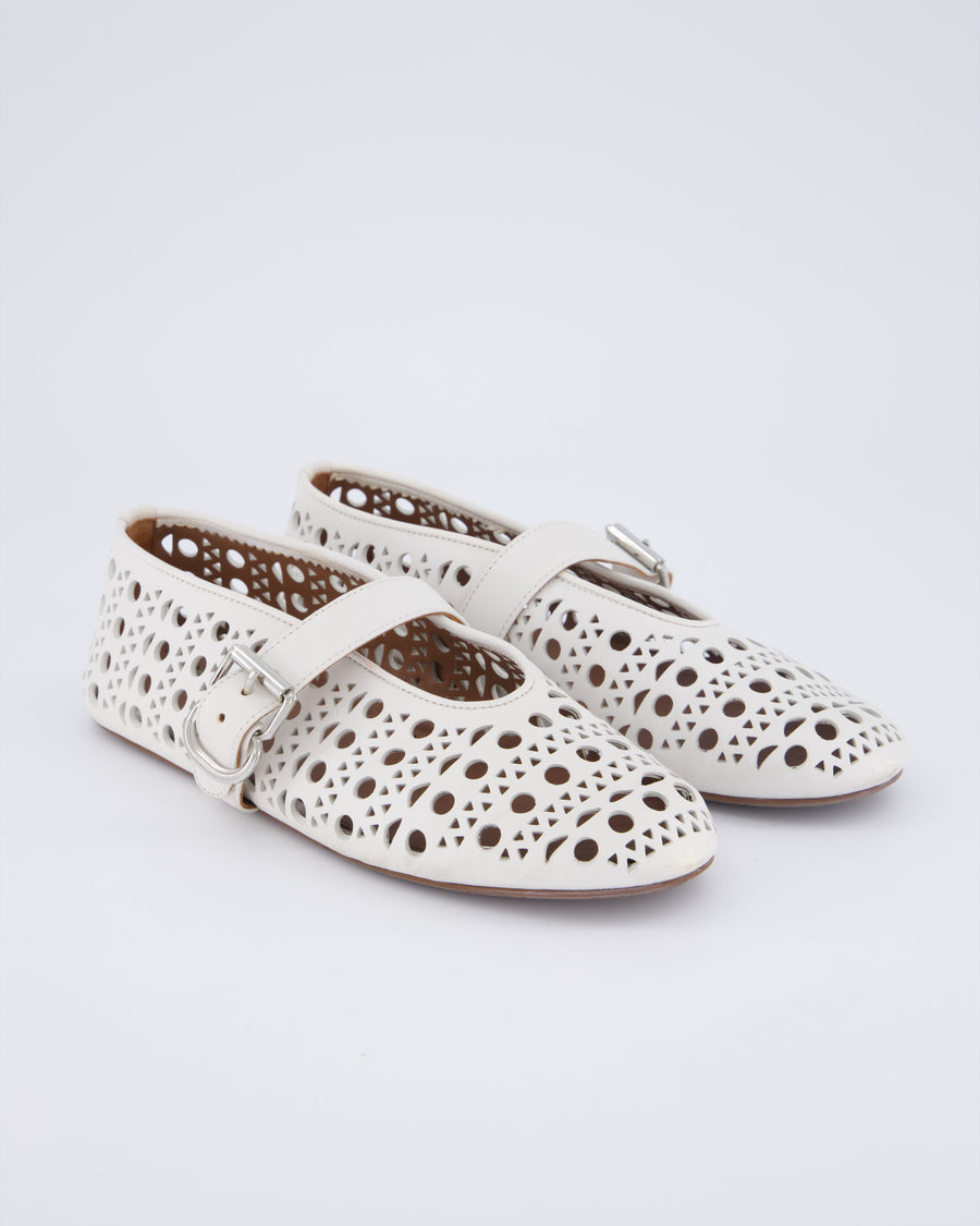 Alaia White Vienne Laser-Cut Leather Ballet Flats Size EU 37 RRP £890