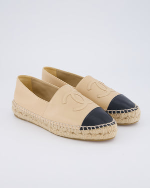 Chanel Beige, Black Leather Espadrilles with CC Logo Size EU 37