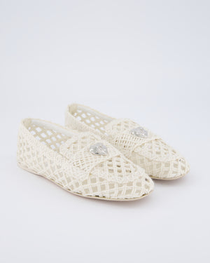 Chanel Cream Raffia Crochet Loafers with Silver CC Heart Detail Size EU 36.5