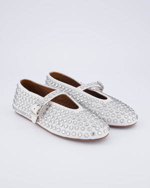 Alaia White Leather Silver Embellished Ballet Flats RRP £950
