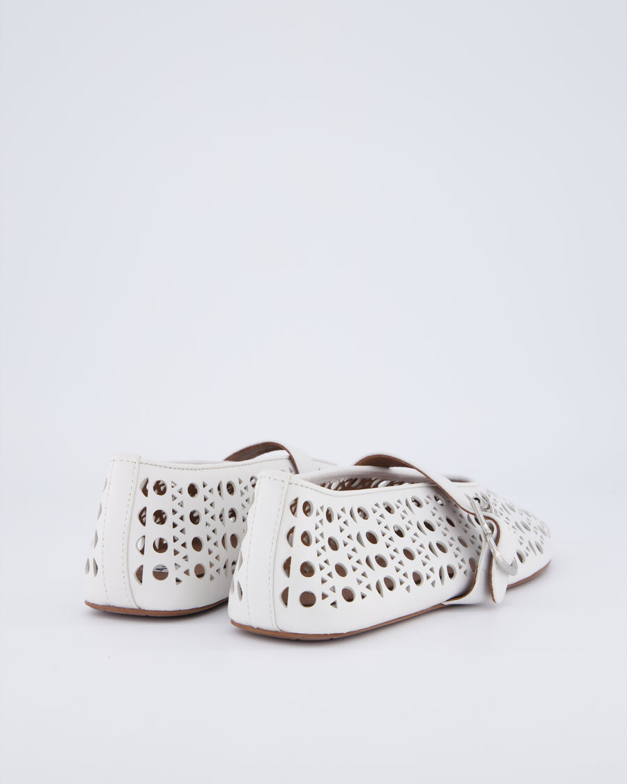 Alaia White Vienne Laser-Cut Leather Ballet Flats Size EU 37 RRP £890