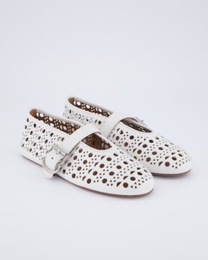 Alaia White Vienne Laser-Cut Leather Ballet Flats Size EU 37 RRP £890