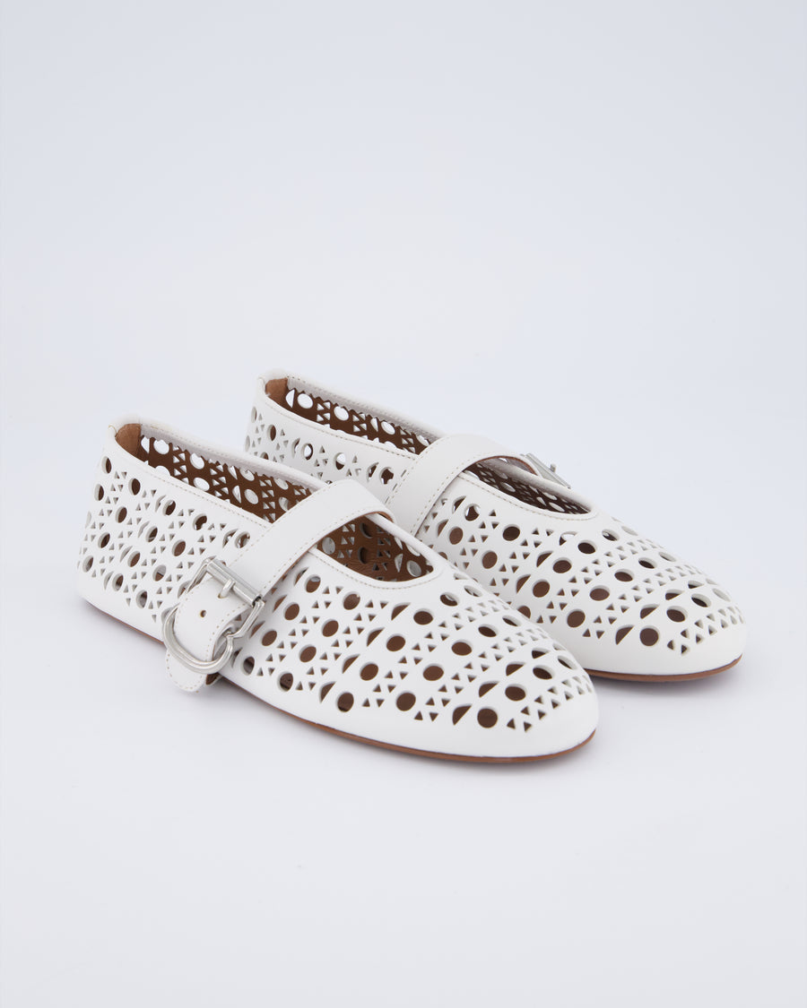 Alaia White Vienne Laser-Cut Leather Ballet Flats Size EU 37 RRP £890
