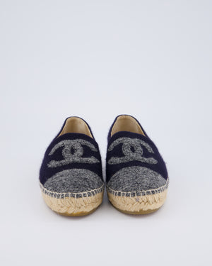 Chanel Navy, Grey Wool Espadrille CC Logo Size EU 39