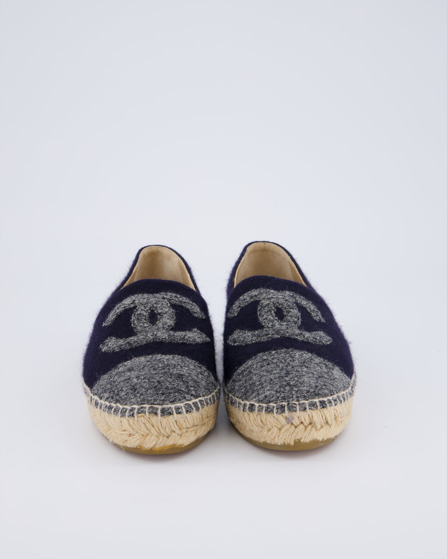 Chanel Navy, Grey Wool Espadrille CC Logo Size EU 39
