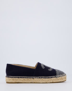 Chanel Navy, Grey Wool Espadrille CC Logo Size EU 39