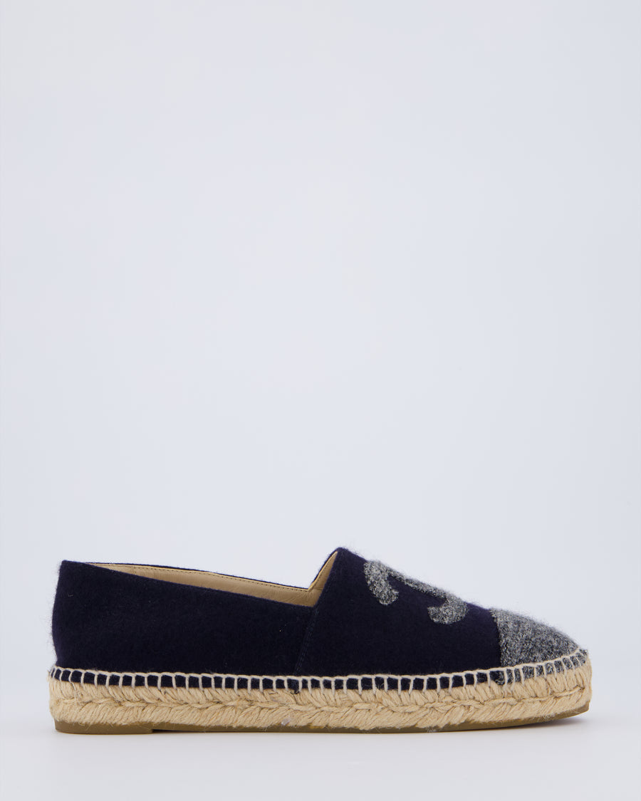 Chanel Navy, Grey Wool Espadrille CC Logo Size EU 39