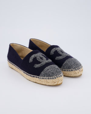 Chanel Navy, Grey Wool Espadrille CC Logo Size EU 39