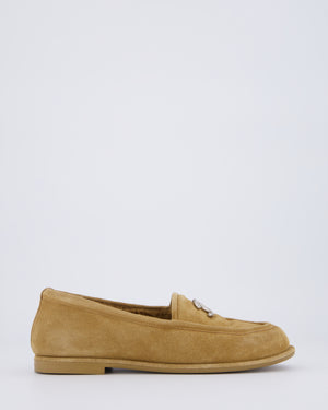 Chanel Caramel Suede Loafers with CC Logo Shearling Lined Size EU 37C