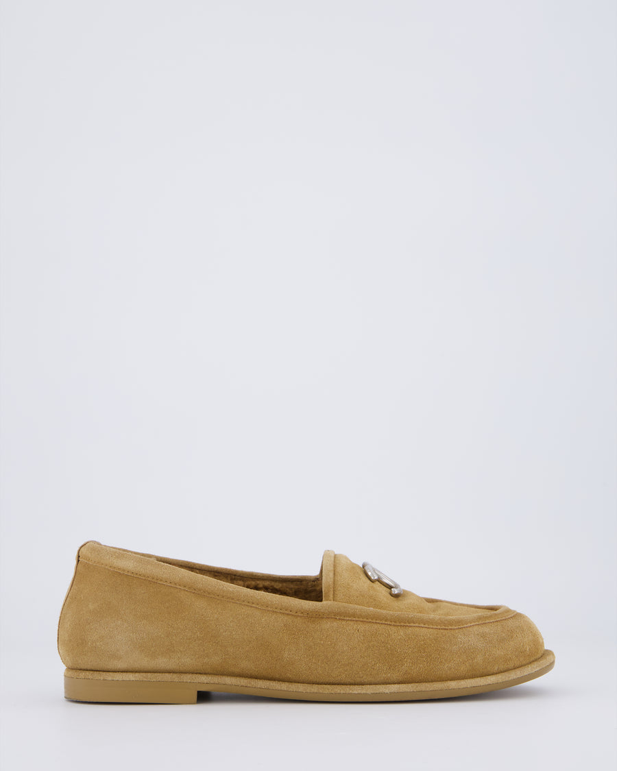 Chanel Caramel Suede Loafers with CC Logo Shearling Lined Size EU 37C