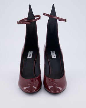 Alaïa 90 Burgundy Patent-Leather Heeled Pumps with Ankle Detai Size EU 37