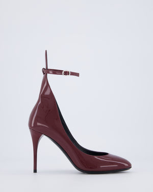 Alaïa 90 Burgundy Patent-Leather Heeled Pumps with Ankle Detai Size EU 37