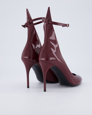 Alaïa 90 Burgundy Patent-Leather Heeled Pumps with Ankle Detai Size EU 37