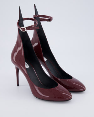 Alaïa 90 Burgundy Patent-Leather Heeled Pumps with Ankle Detai Size EU 37