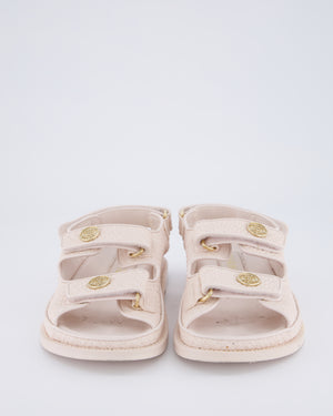 Chanel Light Pink Leather Raffia Effect Dad Sandals with Aged Champagne Gold Coin Logo Detail Size EU 36.5C