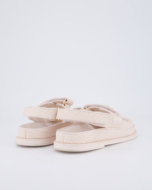 Chanel Light Pink Leather Raffia Effect Dad Sandals with Aged Champagne Gold Coin Logo Detail Size EU 36.5C