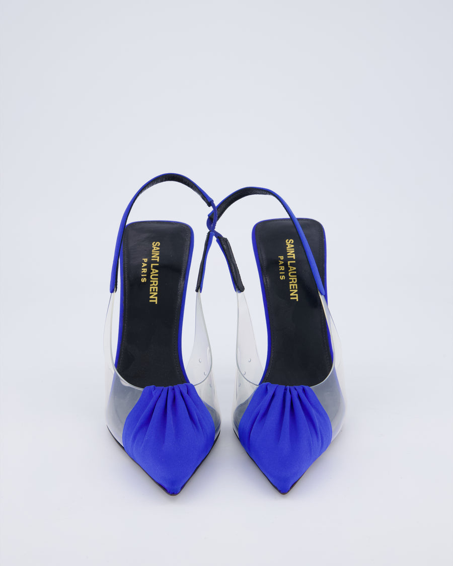 Saint Laurent Electric Blue Chica 115 Satin Slingback Heel Size EU 37