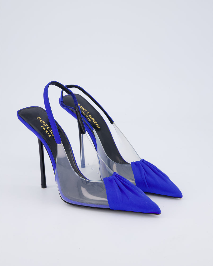 Saint Laurent Electric Blue Chica 115 Satin Slingback Heel Size EU 37