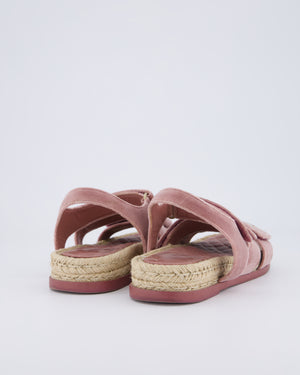 Chanel Rose Pink Velvet Raffia Dad Sandals with Champagne Gold CC Logo Size EU 37C