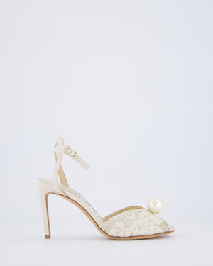 Jimmy Choo Cream Lace Leather High Sandal Pearl Detail Size EU 36.5