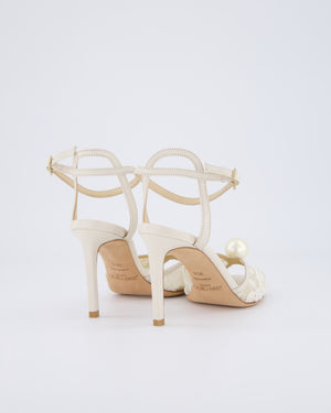 Jimmy Choo Cream Lace Leather High Sandal Pearl Detail Size EU 36.5