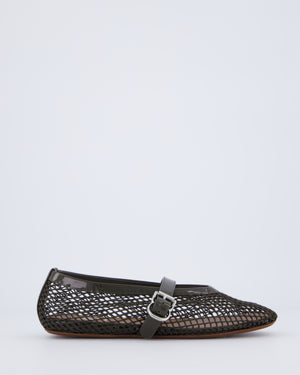 Alaia Khaki Patent Leather Mesh Ballet Flats Size EU 37 RRP £690