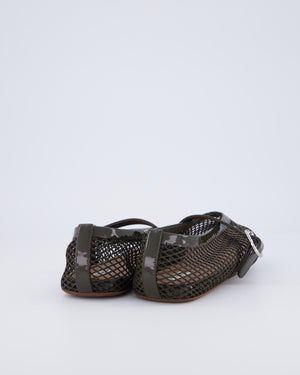 Alaia Khaki Patent Leather Mesh Ballet Flats Size EU 37 RRP £690