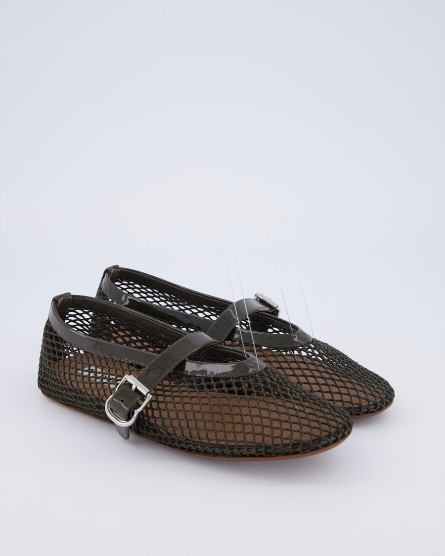 Alaia Khaki Patent Leather Mesh Ballet Flats Size EU 37 RRP £690