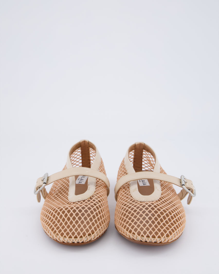 Alaia Beige Mesh, Patent Leather Ballet Flats Size EU 37 RRP £690
