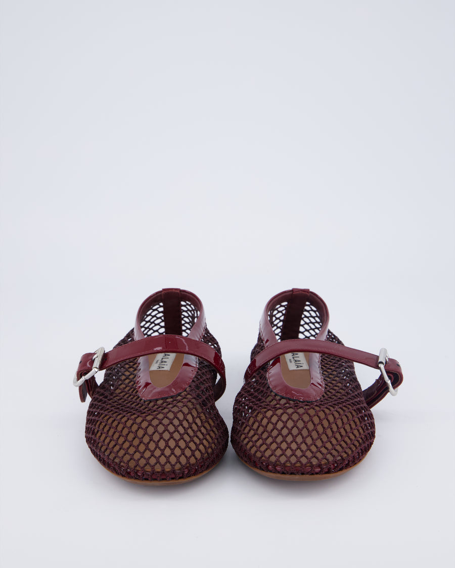 Alaia Burgundy Patent Leather Mesh Ballet Flats Size EU 37 RRP £690