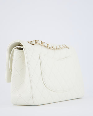 Chanel White Medium Classic Double Flap Bag in Caviar Leather with Champagne Gold Hardware