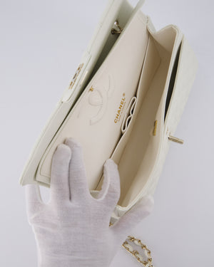 Chanel White Medium Classic Double Flap Bag in Caviar Leather with Champagne Gold Hardware