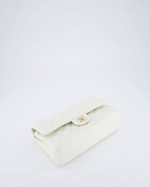 Chanel White Medium Classic Double Flap Bag in Caviar Leather with Champagne Gold Hardware