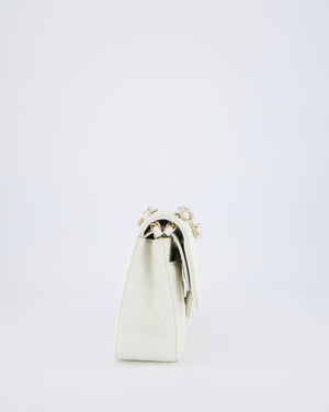 Chanel White Medium Classic Double Flap Bag in Caviar Leather with Champagne Gold Hardware