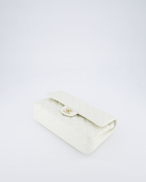 Chanel White Medium Classic Double Flap Bag in Caviar Leather with Champagne Gold Hardware
